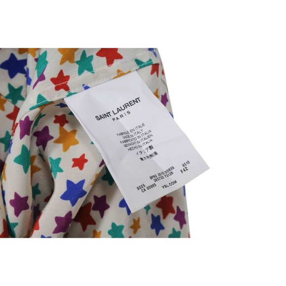 Saint Laurent Star Print Button Down Shirt Top Size F42 Silk Multi Color - Picture 7 of 7